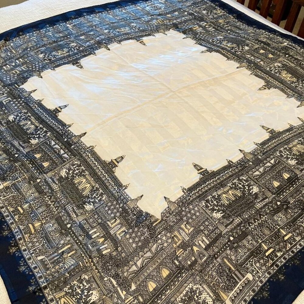 Large Vintage Silk Scarf - beautiful, intricate architectural motif